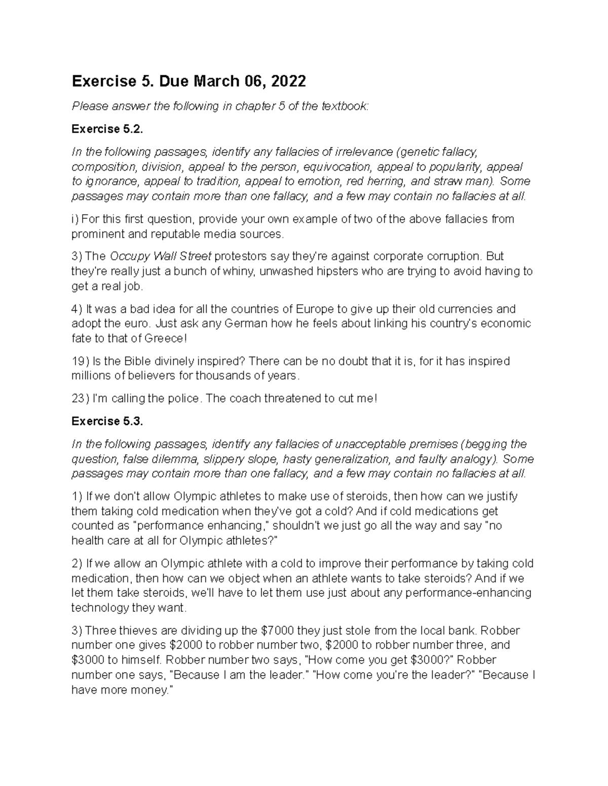 Exercise 5 Fallacies Analysis - Chapter 5 Notes - Studocu
