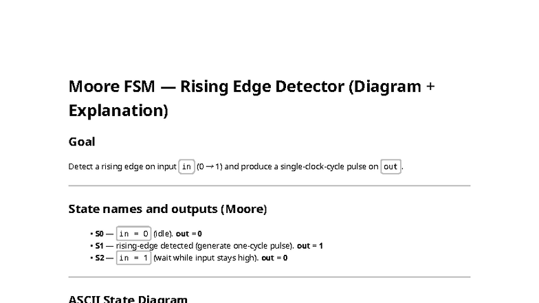 Moore FSM Rising Edge Detector: Diagram & Explanation - Studocu