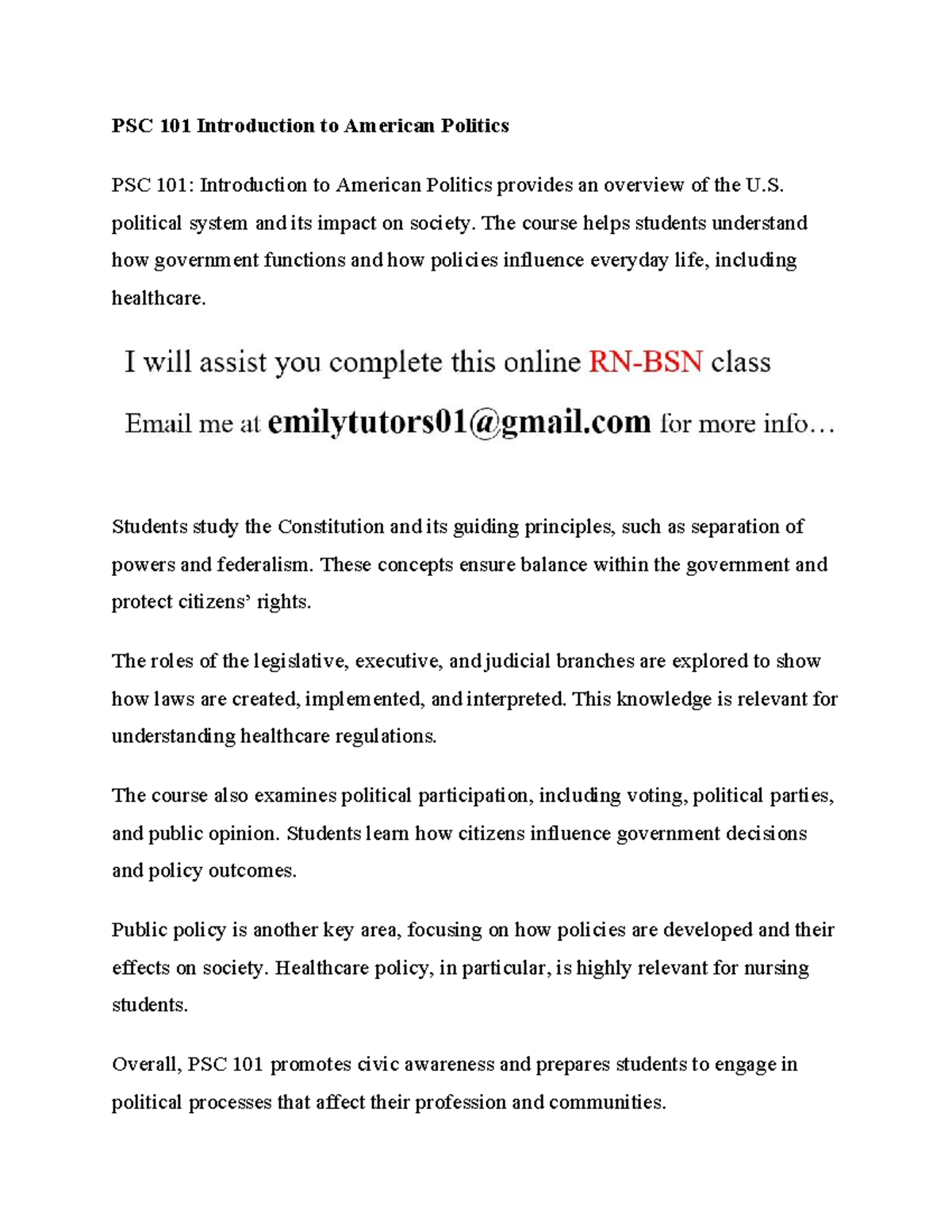 PSC 101: Overview of U.S. Politics and Healthcare Policy - Studocu