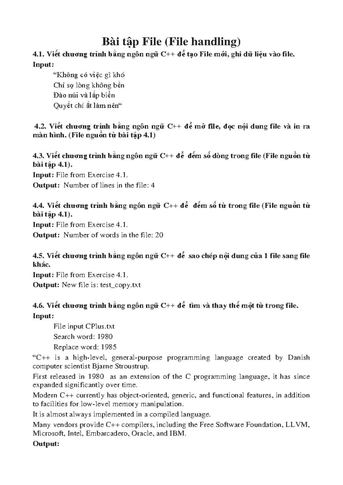 C++ File Handling Exercises - Programming Fundamentals (CS101) - Studocu