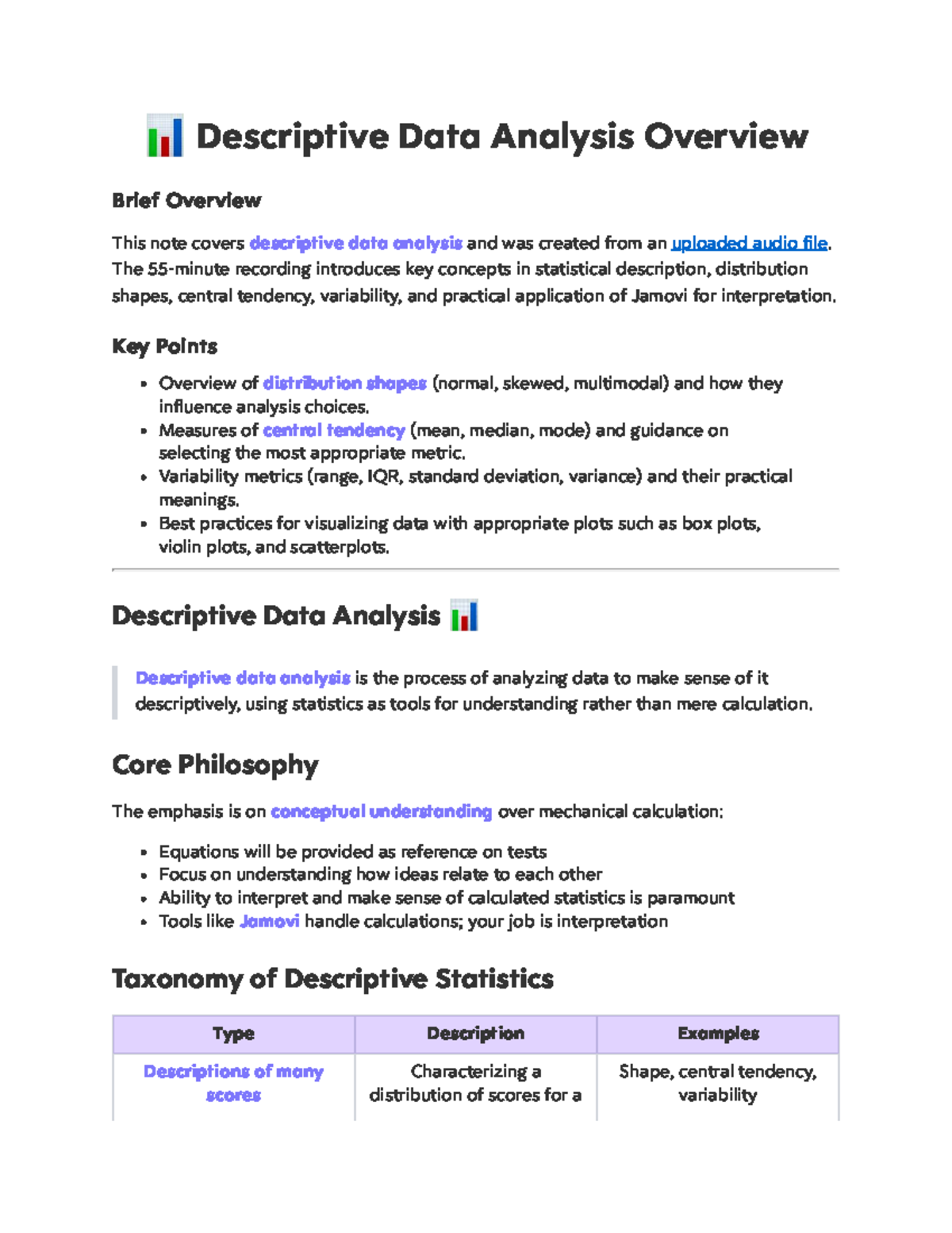 Lecture 8: Overview of Descriptive Data Analysis Concepts - Studocu