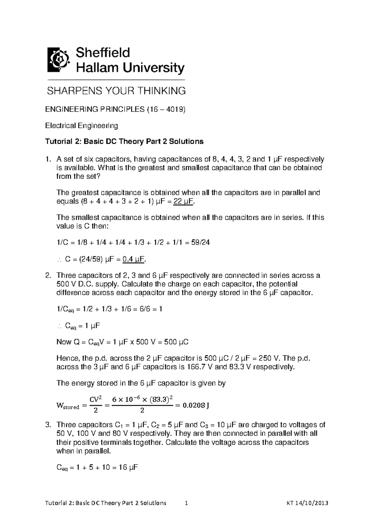 Tutorial 2 Basic DC Theory Part 2 Solutions - ENGINEERING PRINCIPLES ...