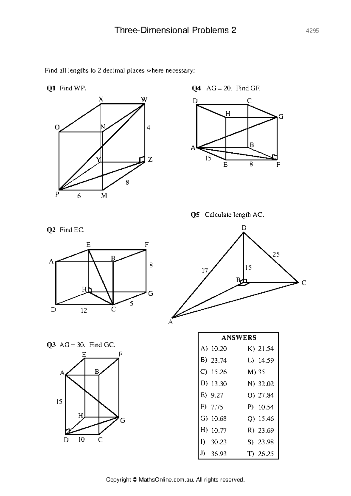 3D Problems 2 4295: Length Calculations and Answers - Studocu