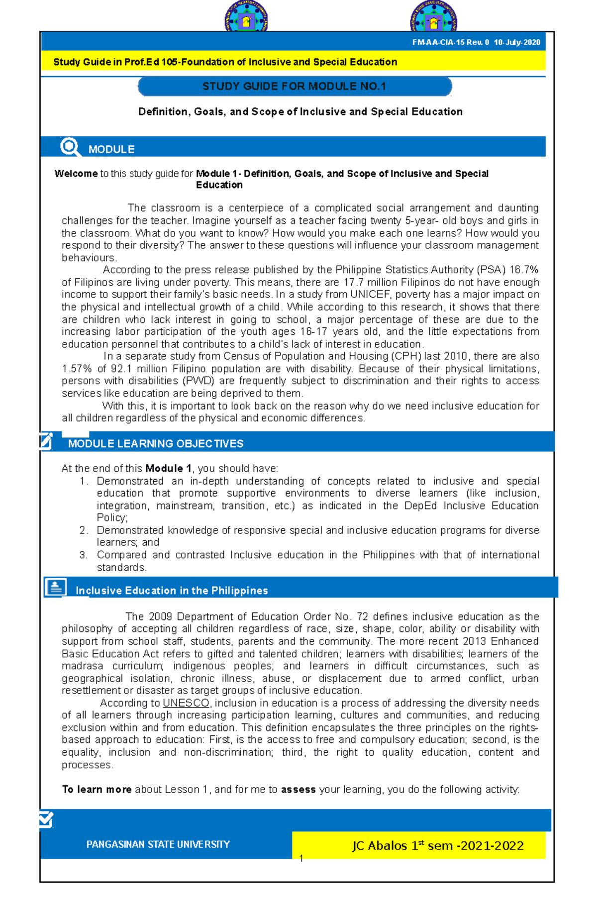 1 - Lecture notes 1 - Physical Activities towards Health and Fitness 2 ...