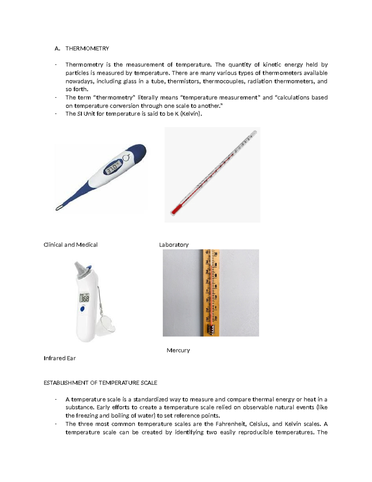 Thermometry Overview: Key Concepts and Temperature Scales - Studocu