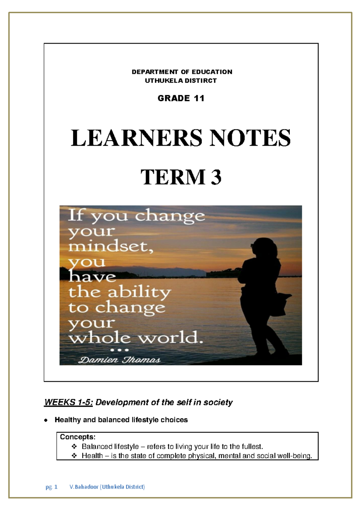 2022 LO GR 11 TERM 3 Notes: Healthy Lifestyle Choices & Career Guidance ...