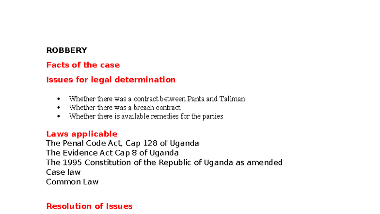 Robbery Case Analysis: Legal Determinations under Penal Code Act, Cap ...