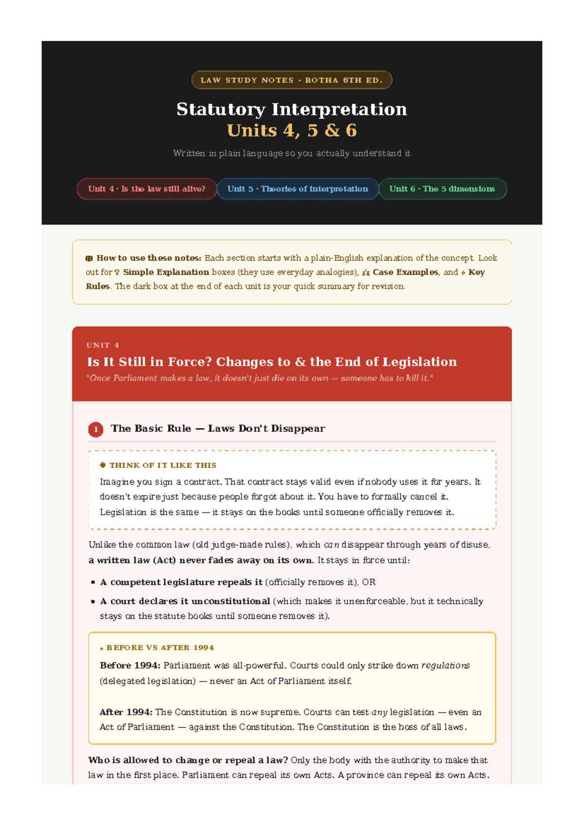 LAW 101: Statutory Interpretation Notes (Units 4, 5, 6) - Botha 6th Ed ...