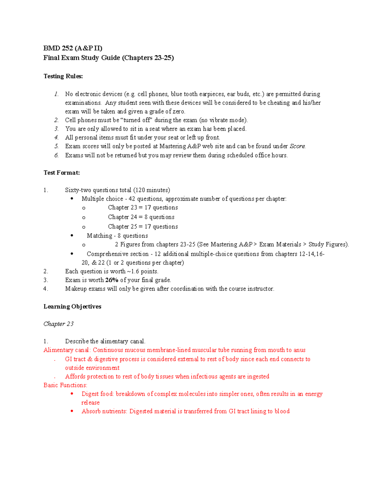 Final Exam Study Guide for BMD 252 (A&P II) - SP22: Chapters 23-25 ...