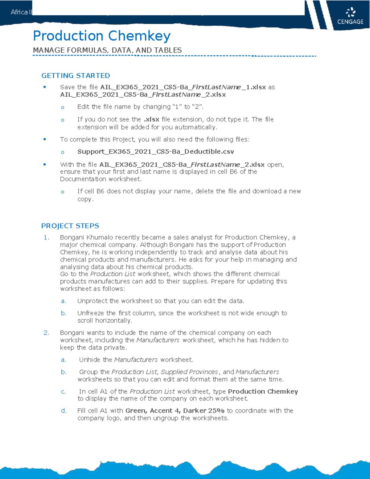 Africa Illustrated Excel Modules SAM Capstone Project 1a Instructions ...