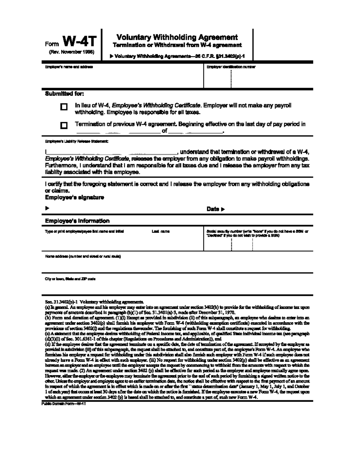 W-4T Voluntary Withholding Agreement Termination Instructions - Studocu
