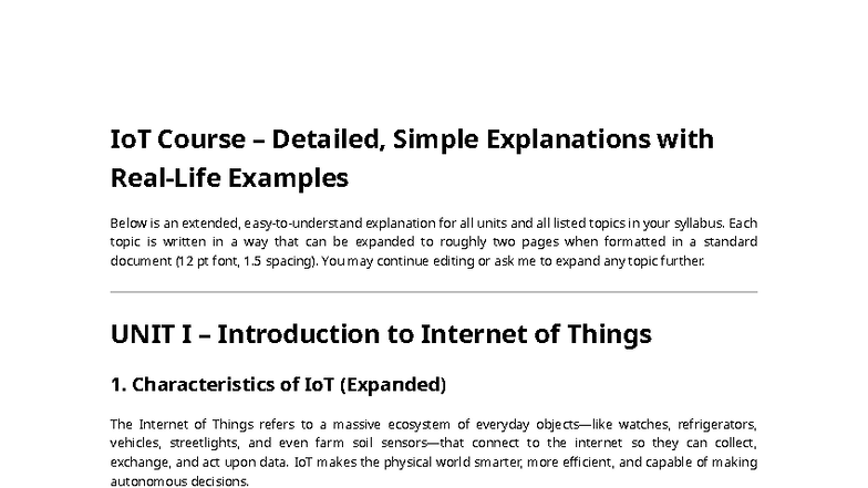 IoT 101: Detailed Course Explanations and Examples - Studocu