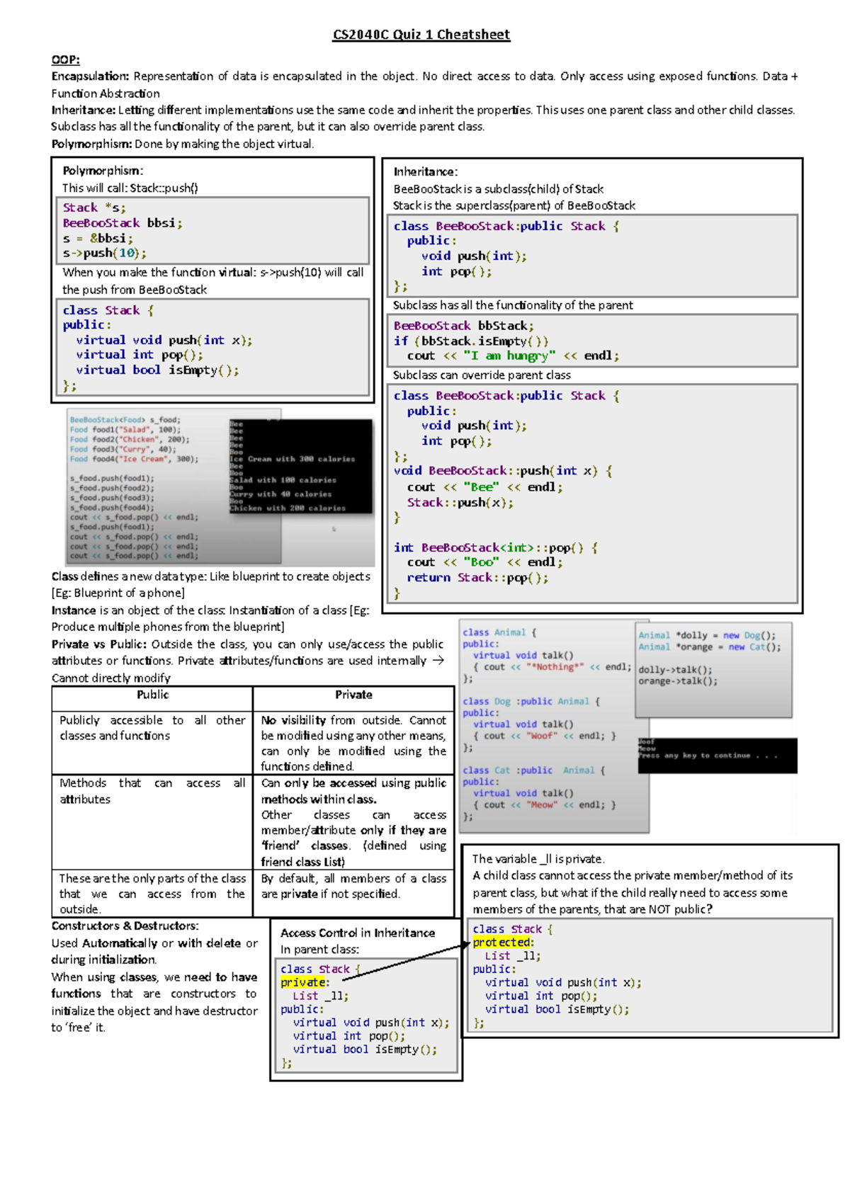 CS2040C Quiz 1 Cheatsheet: OOP Concepts and Data Structures - Studocu