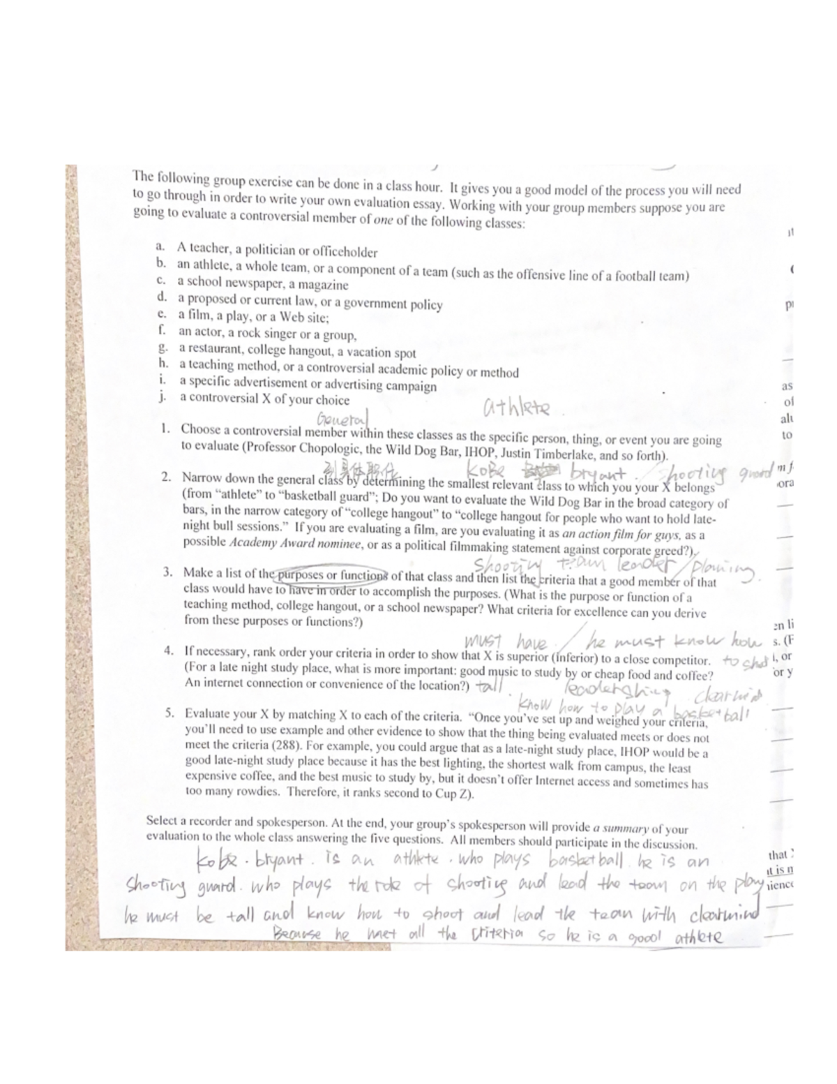 Reading activity - The to following group exercise can be done in a ...