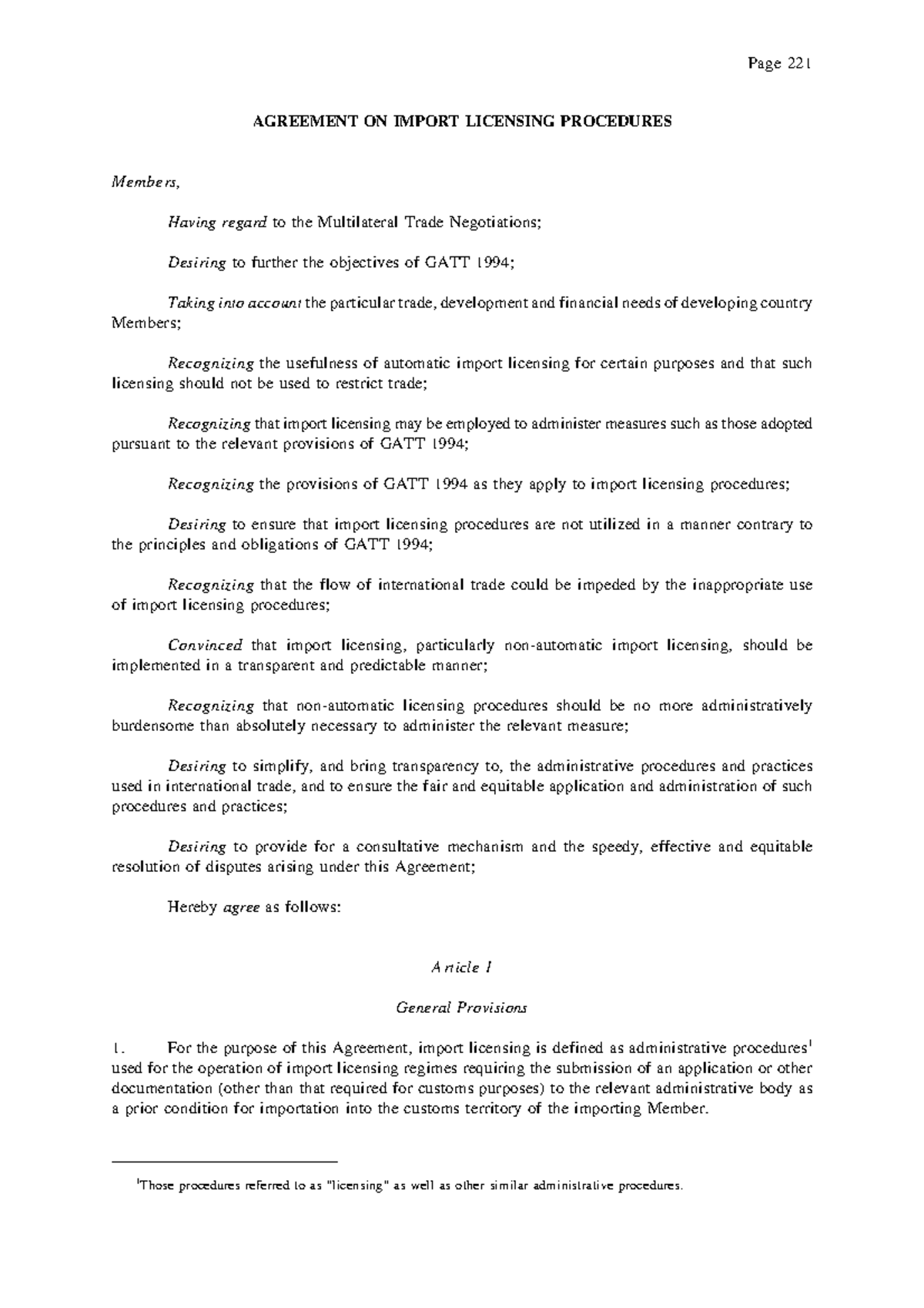15. Import Licensing - AGREEMENT ON IMPORT LICENSING PROCEDURES Members ...
