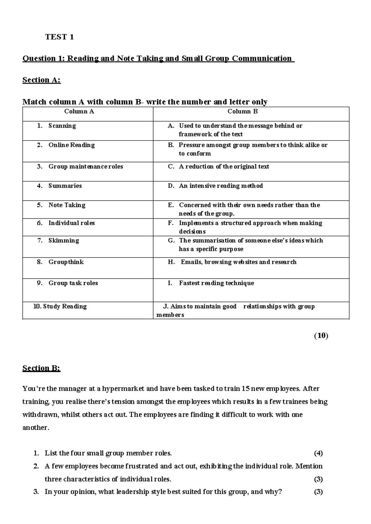 EMA Revision Test: Communication & Group Dynamics Practice - Studocu