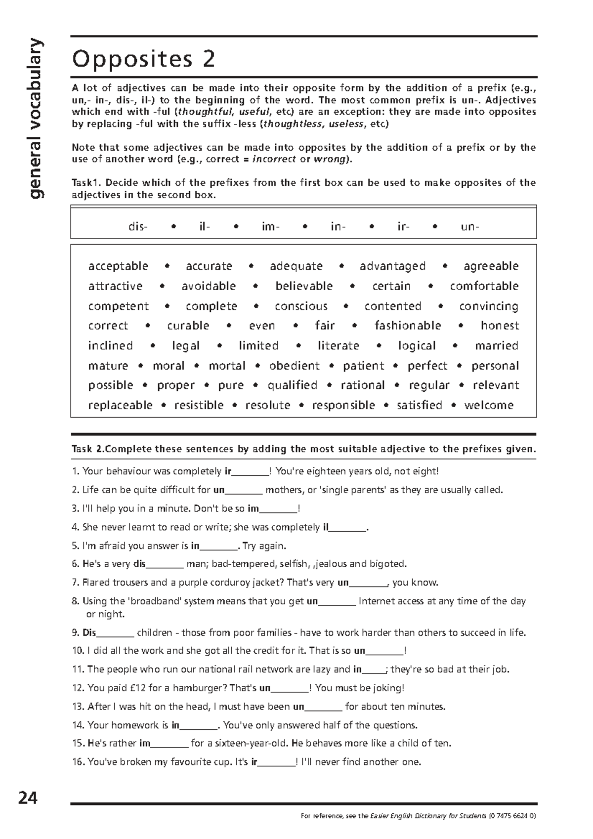 SS7 3.1 VB1 p24 General Vocabulary: Adjective Opposites 2 - Studocu