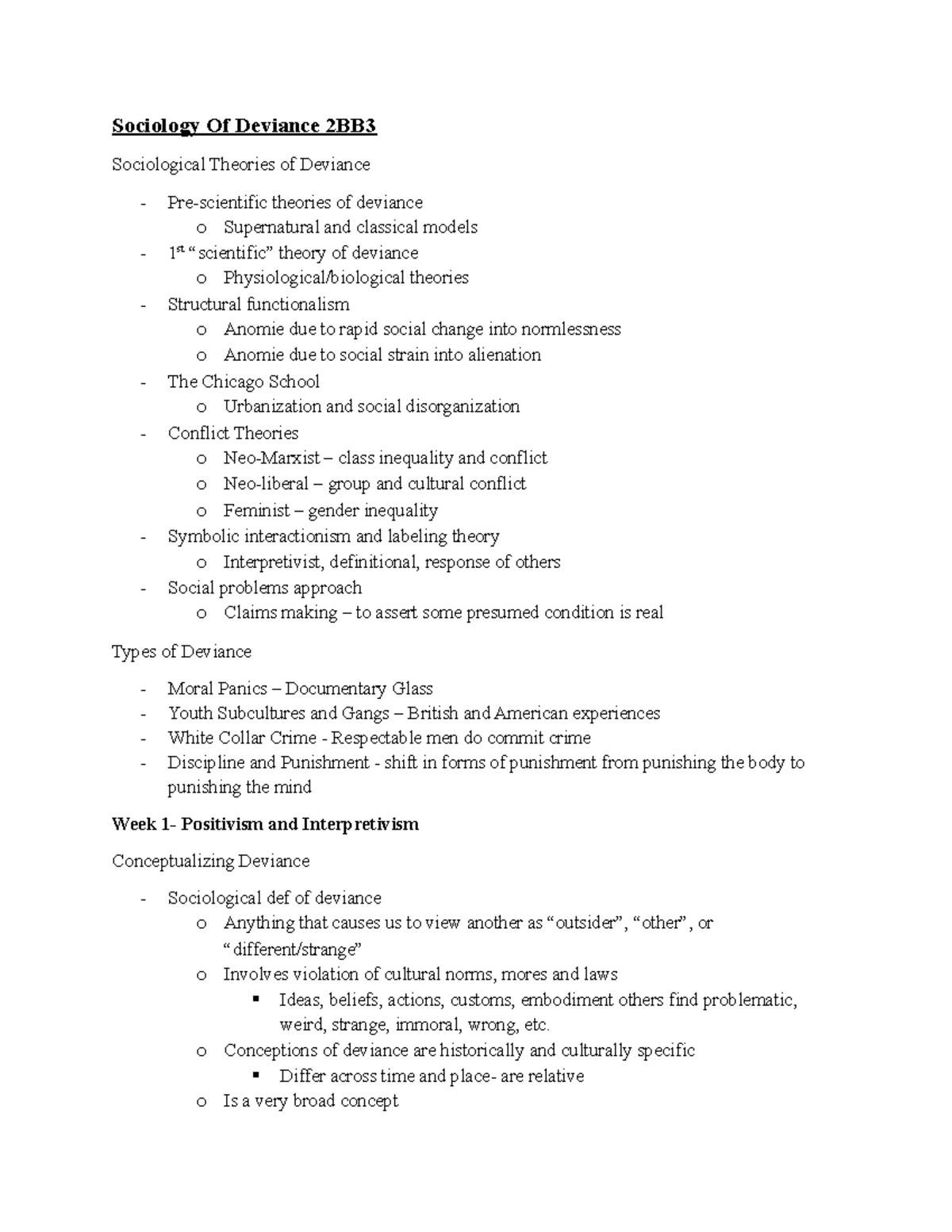 Sociology of Deviance 2BB3: Theories and Concepts Explored - Studocu