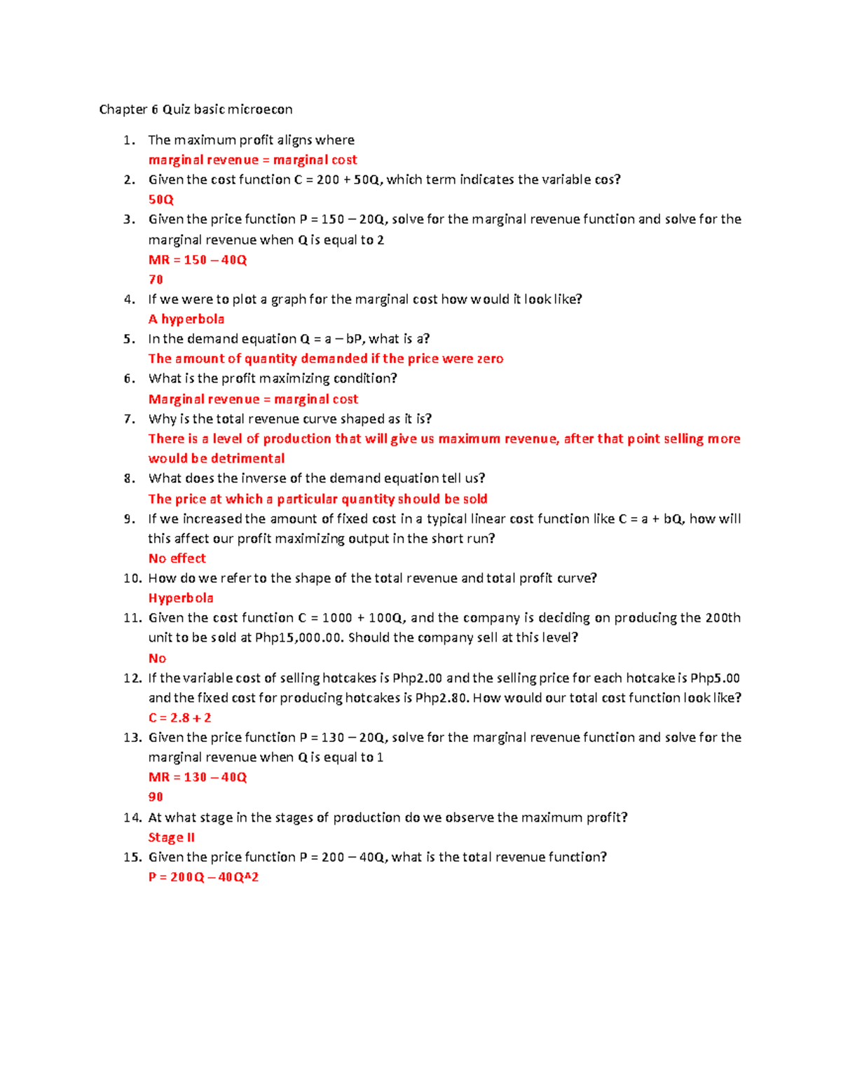 Microeconomics for Business - Quiz on Chapter 6 Concepts - Studocu