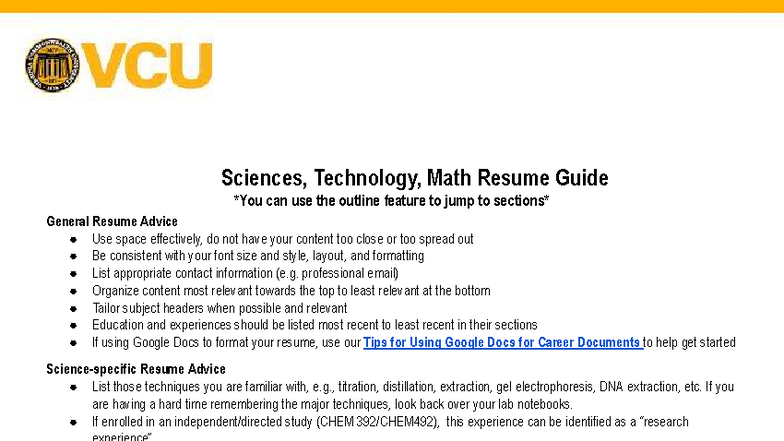 SCI 101: Science, Technology & Math Resume Guide - Studocu