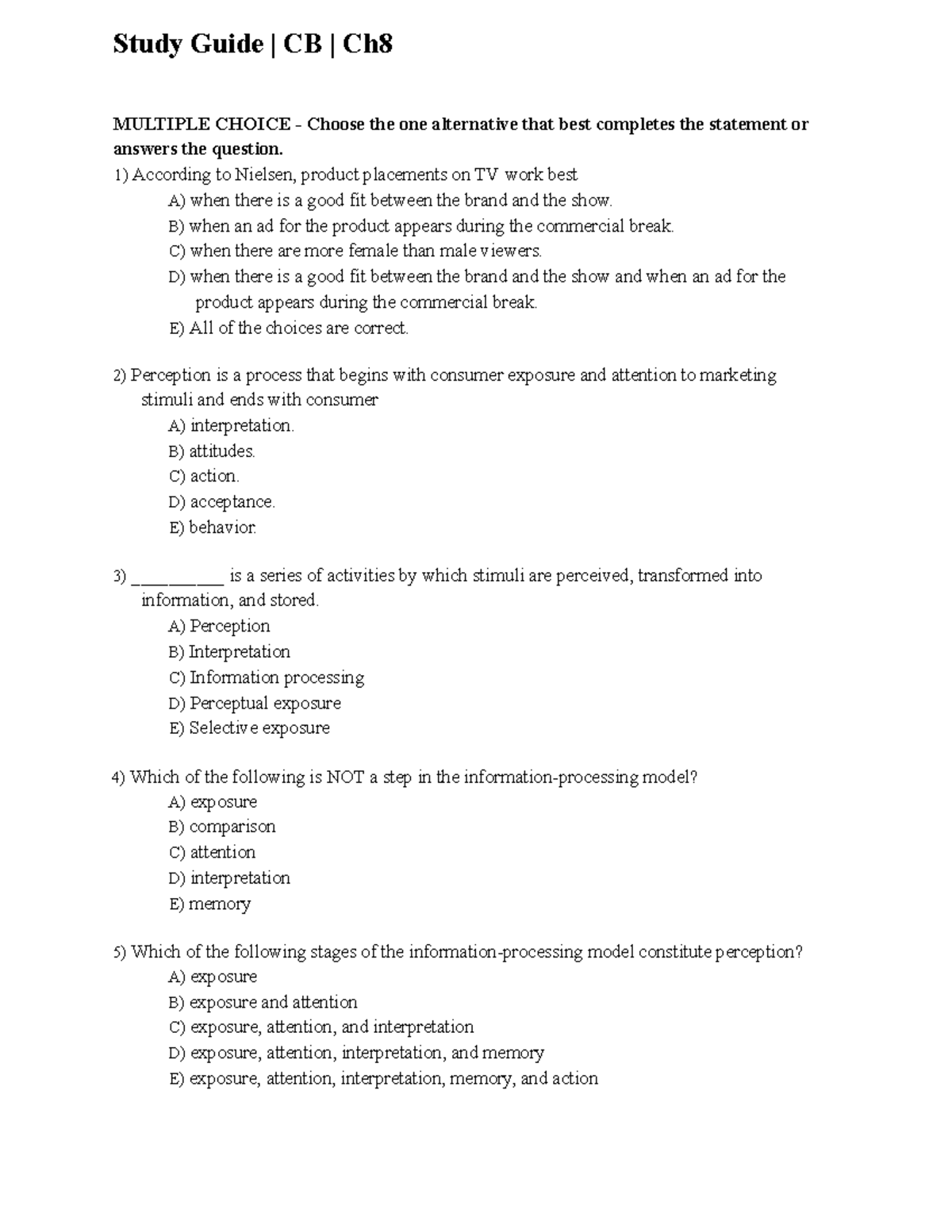 Study Guide CB Ch8: Key Concepts and Multiple Choice Questions - Studocu