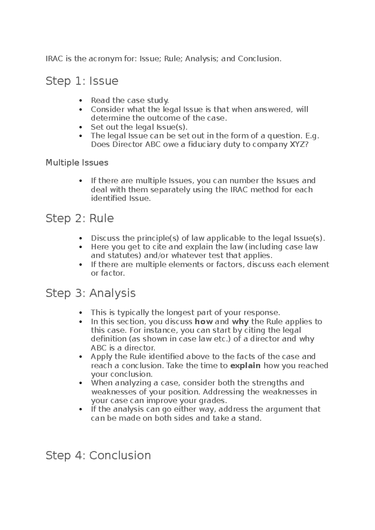 IRAC Method Explained: A Guide for Legal Analysis and Conclusion - Studocu