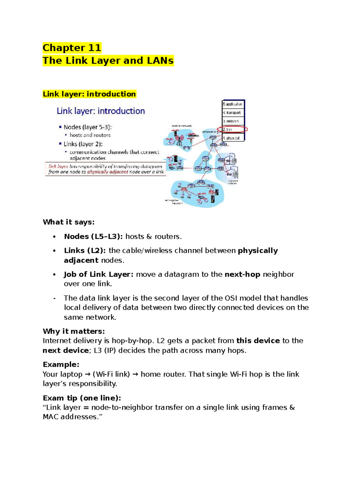 Lecture 11: The Link Layer and LANs Overview - Studocu