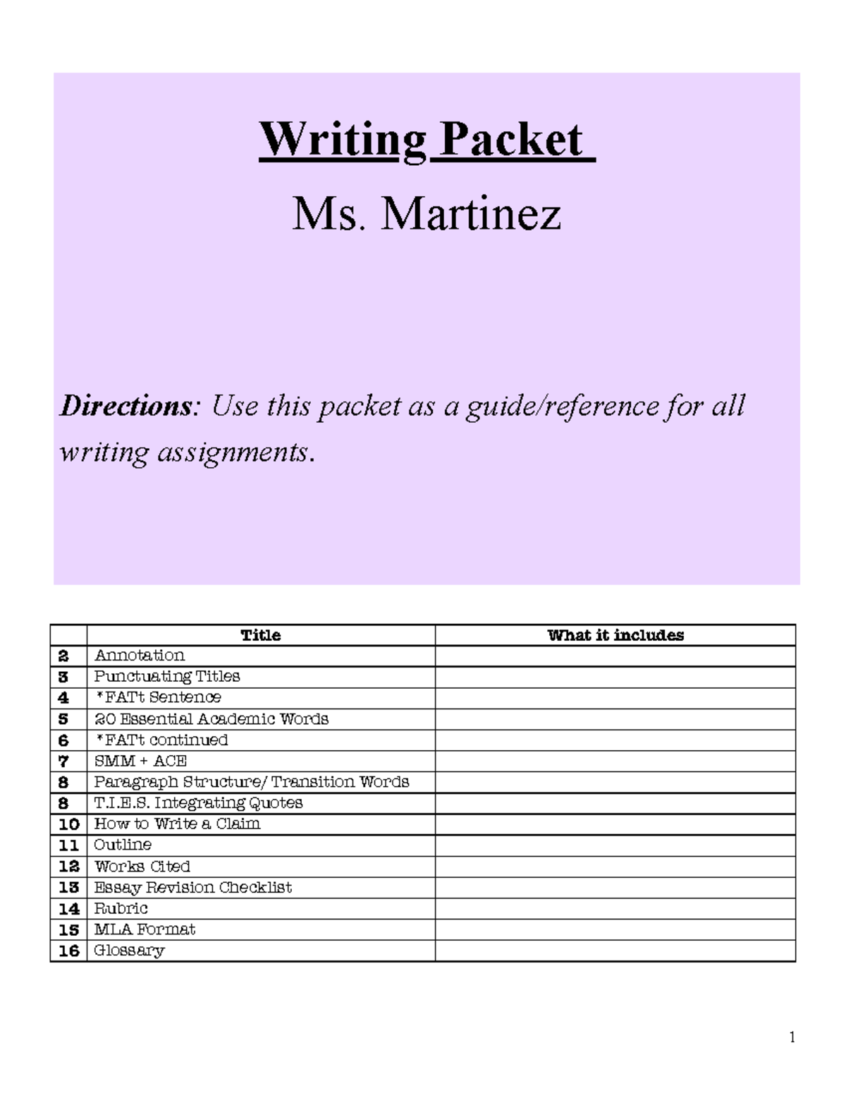 Writing+Packet+ - gg g - Name ...