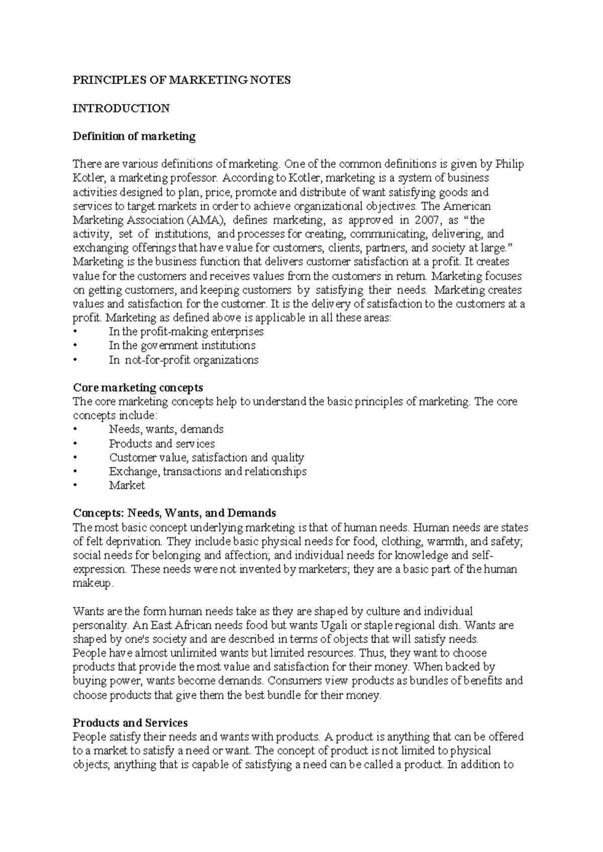 Marketing Principles Notes (MKT 101) - Comprehensive Overview - Studocu