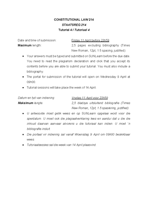Constitutional Law 214 - Tutorial 2: Separation of Powers Overview ...