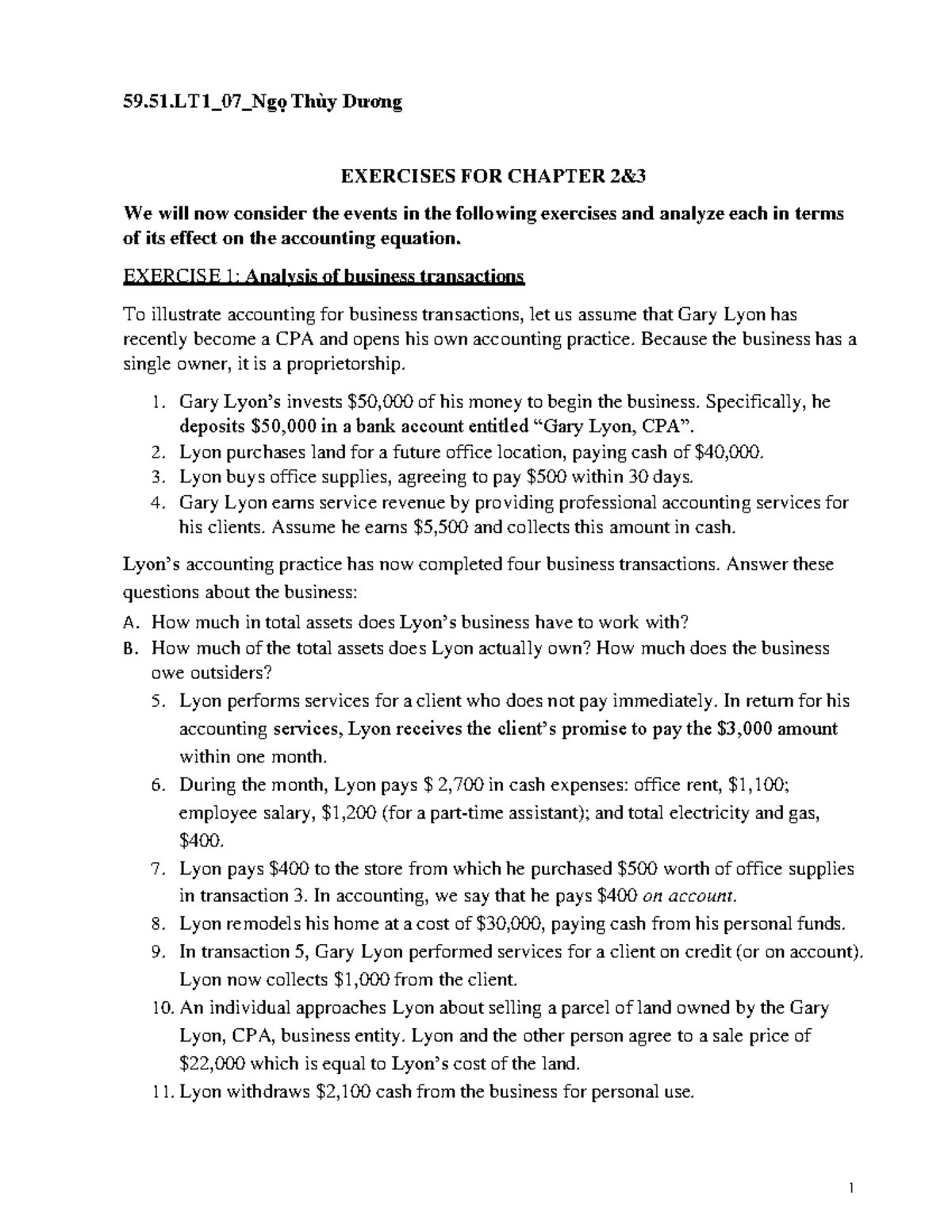 Exercises for Accounting Analysis (Ch 2 & 3) - Detailed Review - Studocu