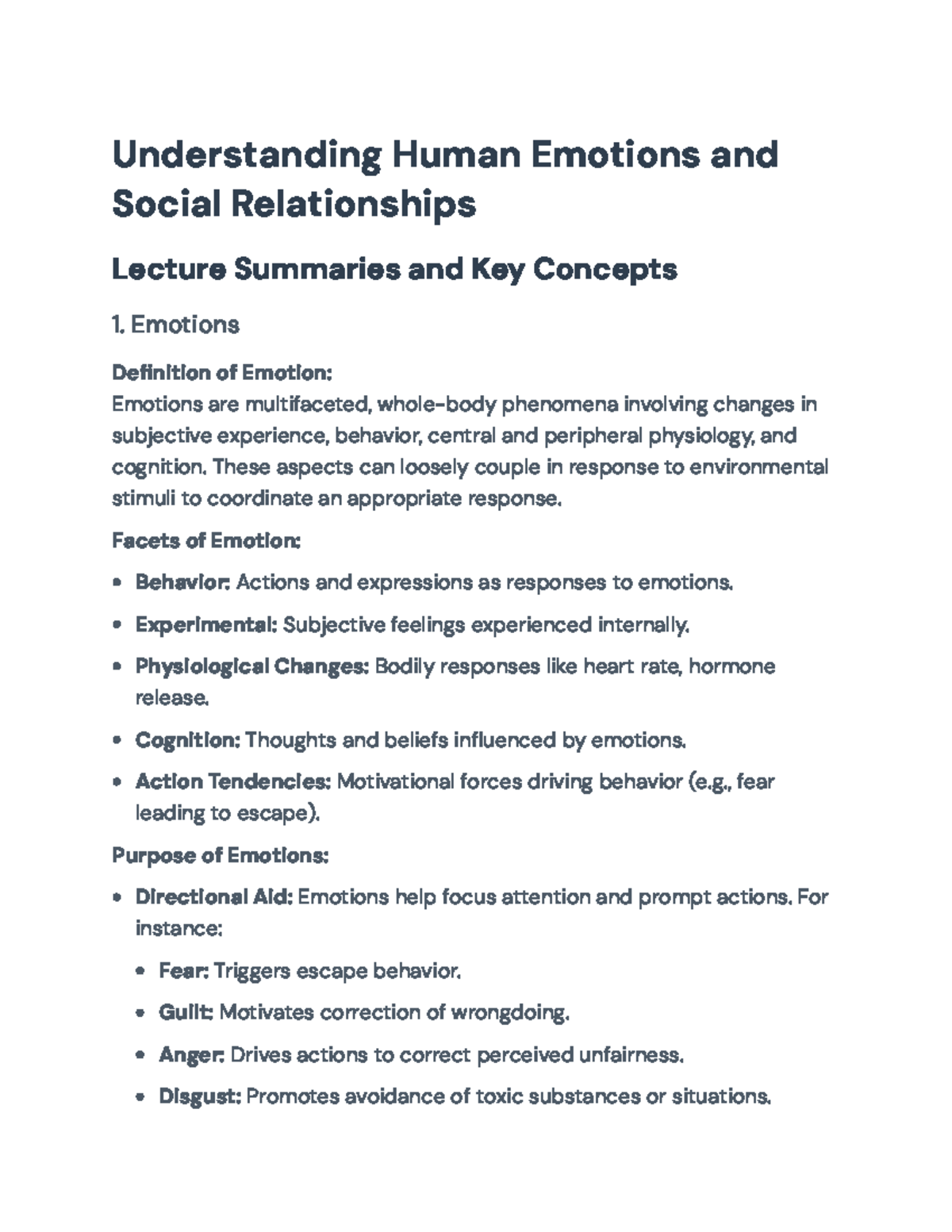 Understanding Human Emotions and Social Relationships: Lecture Notes ...