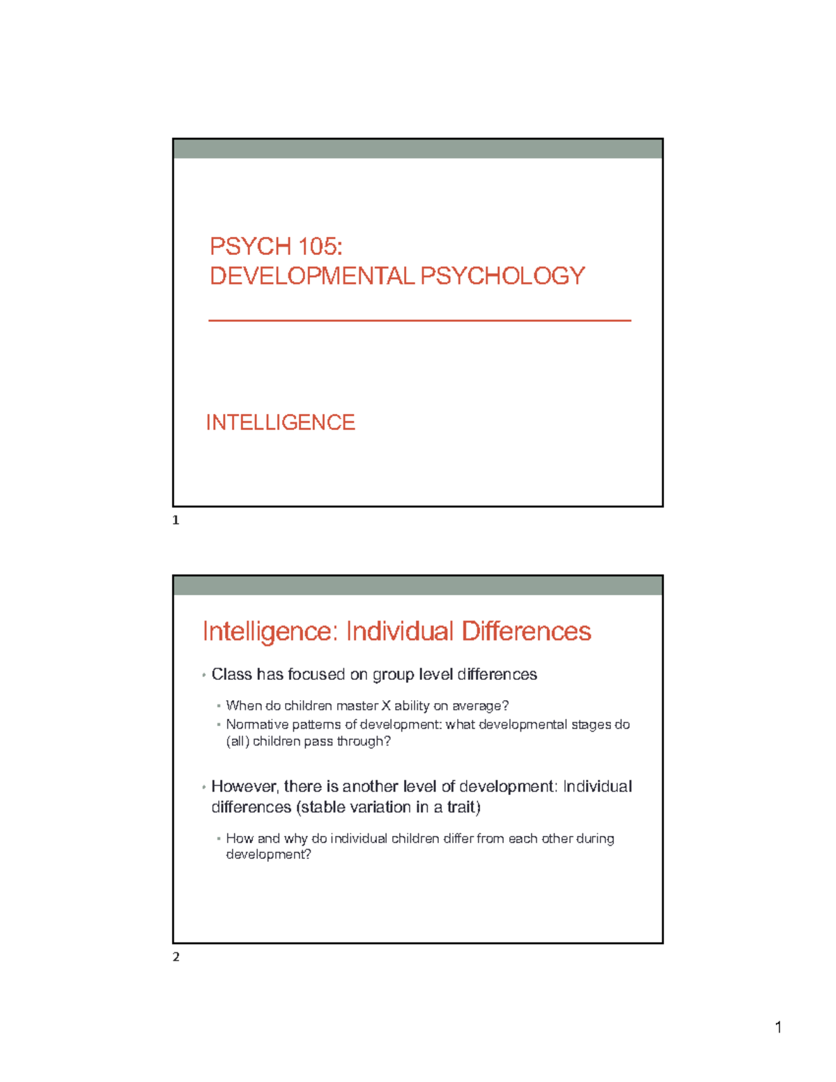 Intelligence and Environmental Impacts: Insights from the PSYCH 105 ...