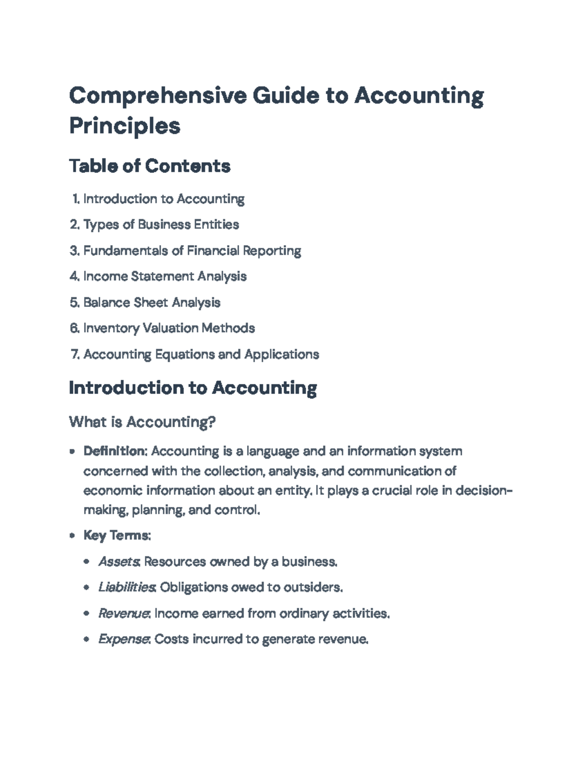 Comprehensive Accounting Principles Guide for Course CODE 101 ...