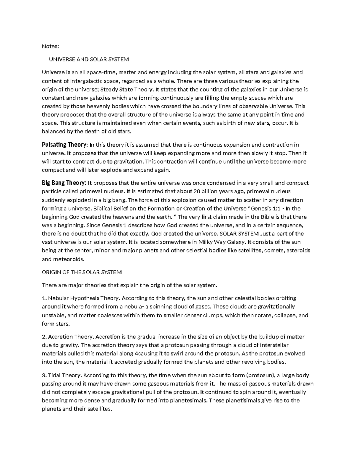 Notes: Earth Science - Universe, Solar System, and Earth Systems ...
