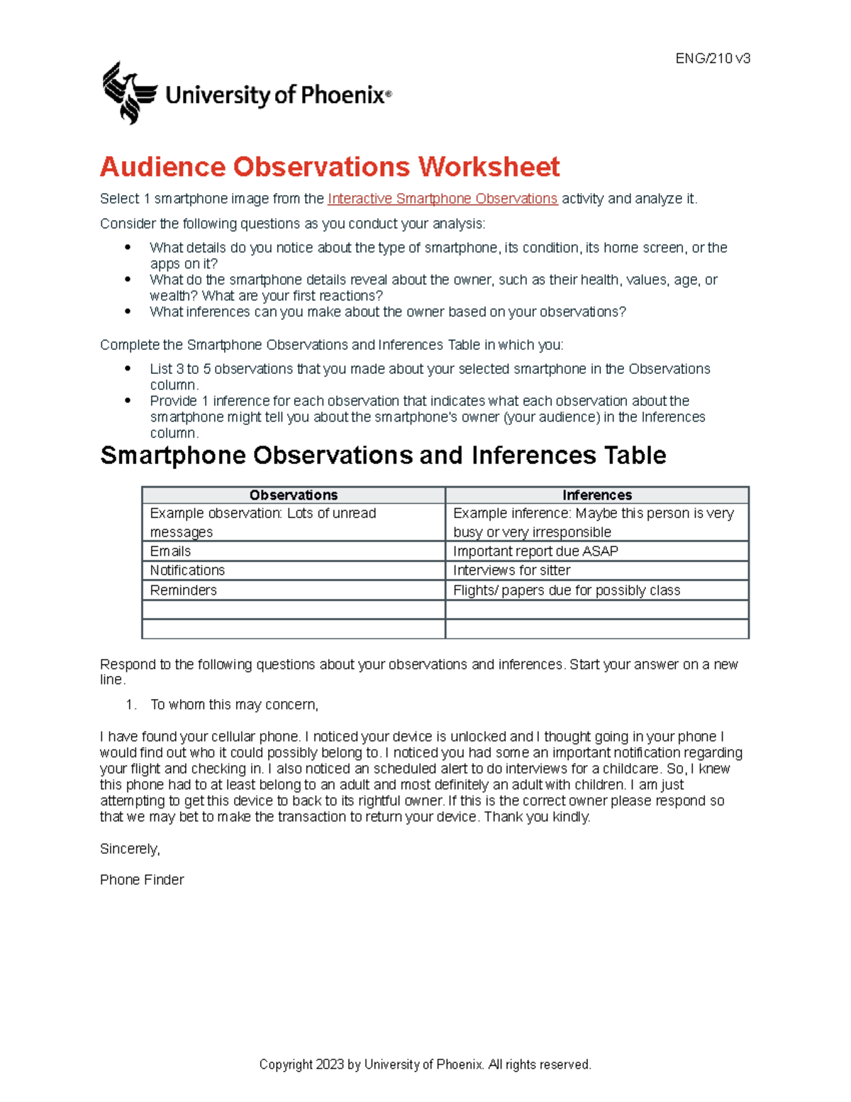 ENG/210 v3 Week 1 Audience Observations Analysis Worksheet - Studocu