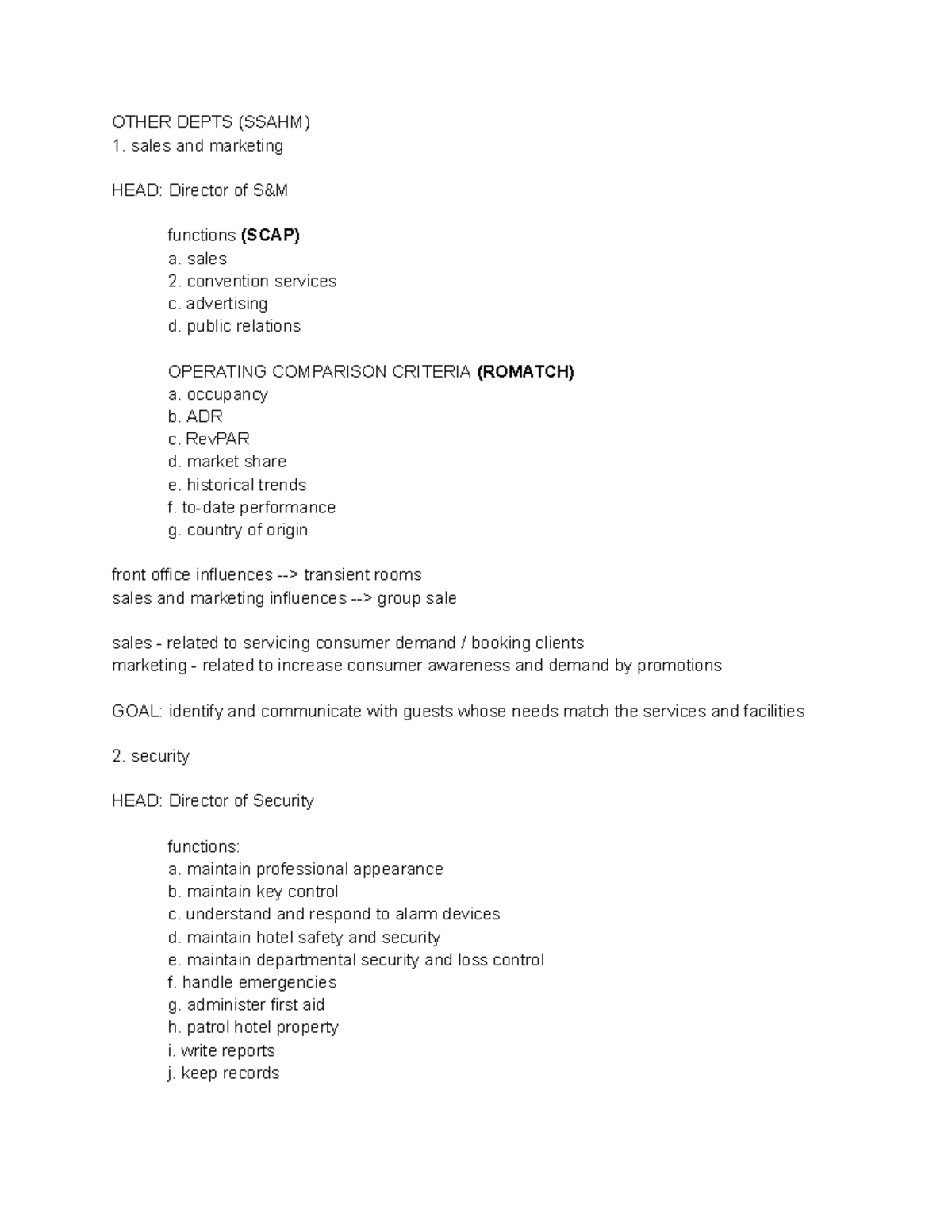 Final Exam Notes for OTHER DEPTS (SSAHM) and Security Functions - Studocu