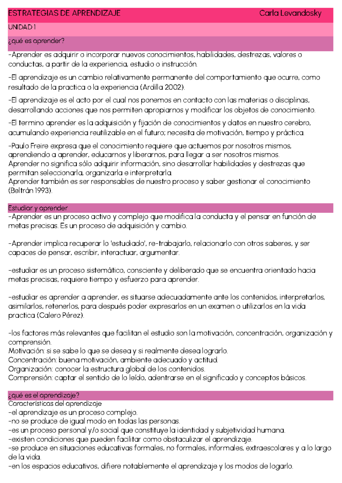 Resumen de Estrategias de Aprendizaje - UNIDAD 1 y 3 - Studocu