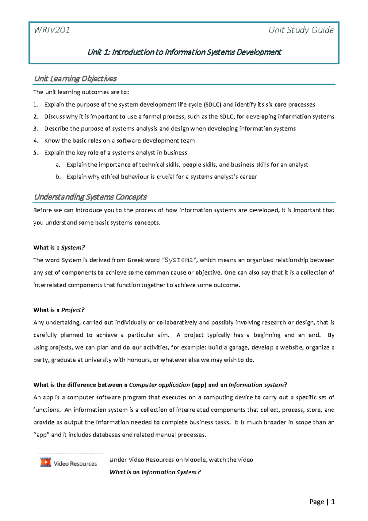 WRIV201 Unit 1 Study Guide - Unit 1 : Introduction to Information ...