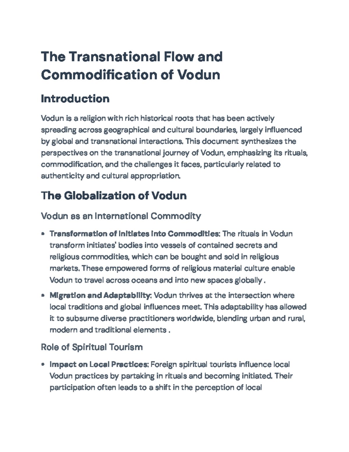 Transnational Flow and Commodification of Vodun: A Global Study - The ...