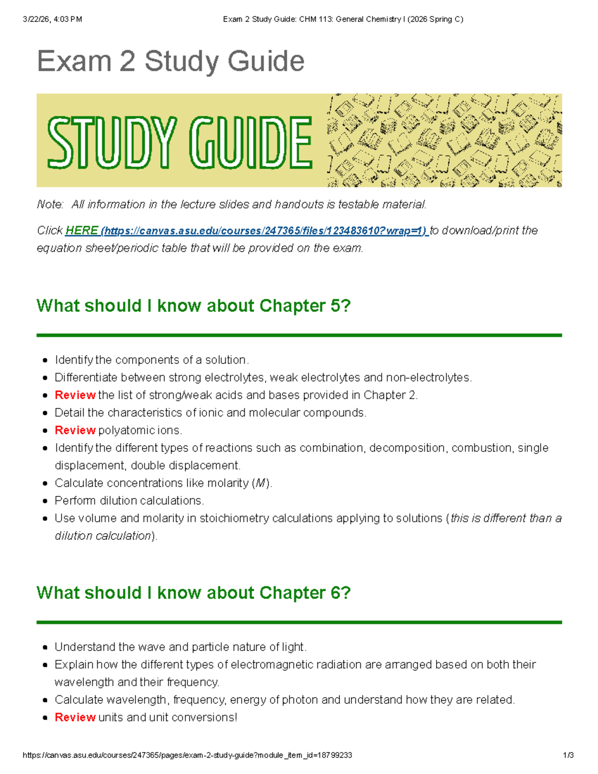 Exam 2 Study Guide: CHM 113 General Chemistry I (Spring 2026) - Studocu