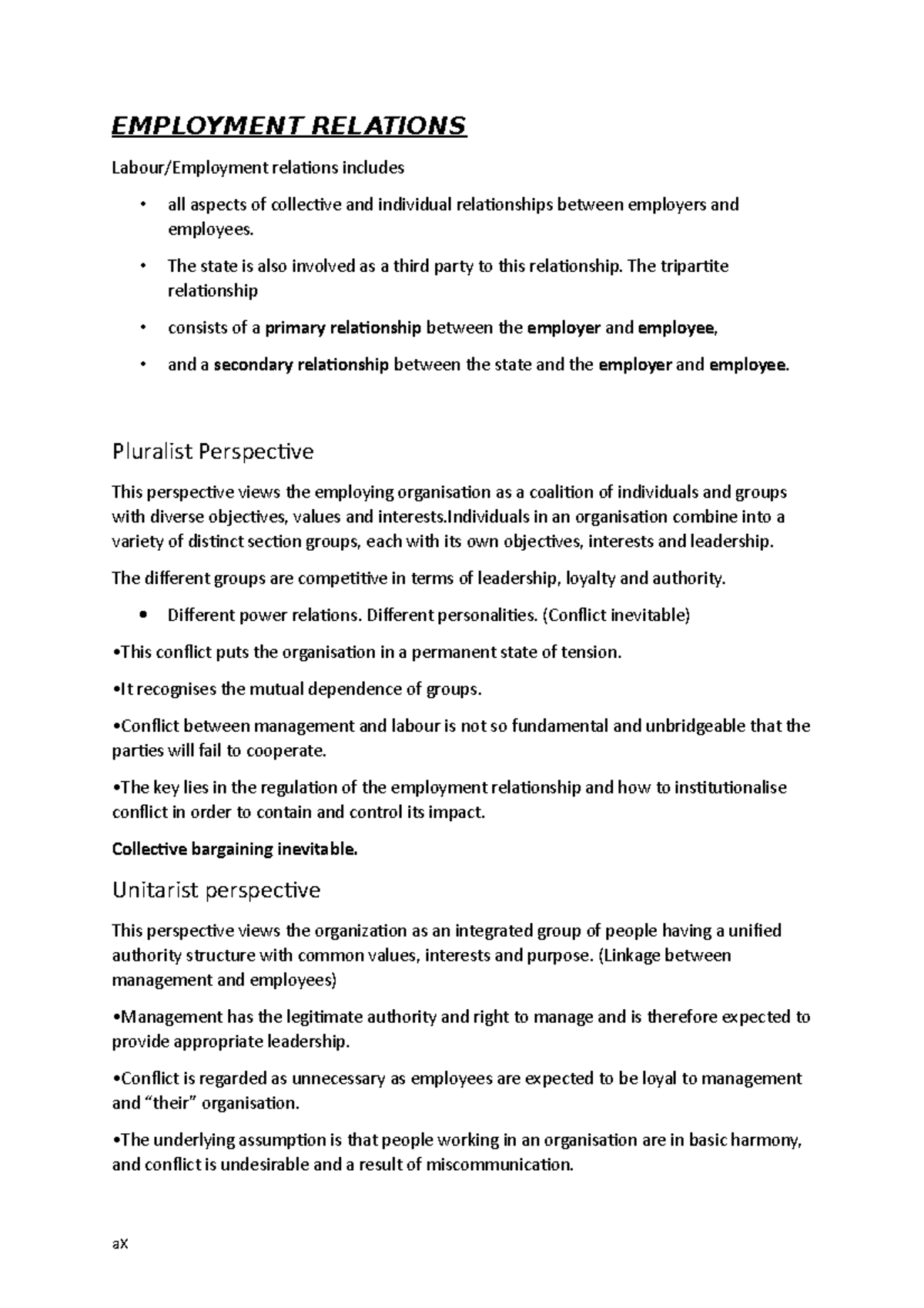 Employment Relations 1: Perspectives and Theories Overview - Studocu