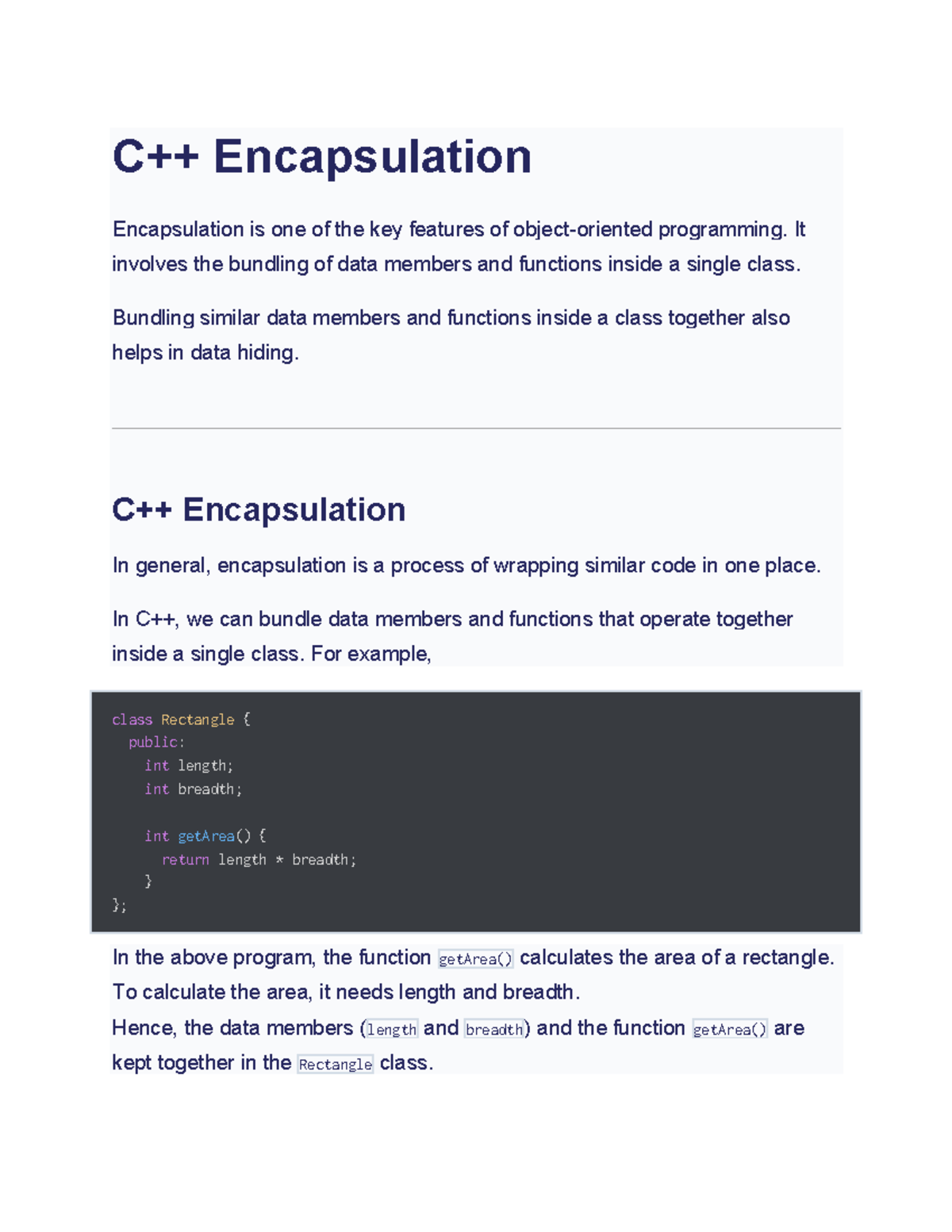 Encapsulation in Object-Oriented Programming (C++) - Studocu