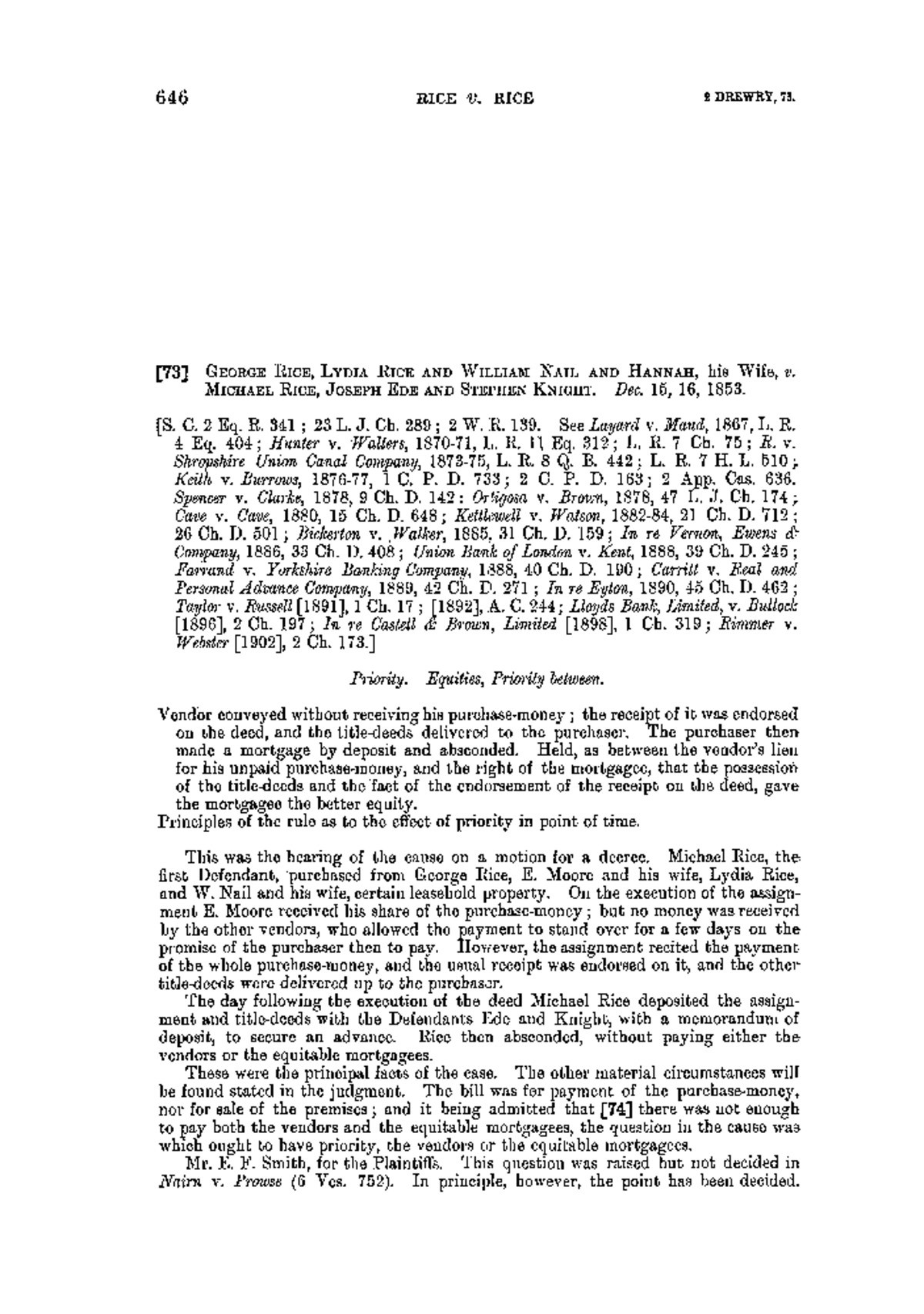 Case Study: George Rice et al. v. Michael Rice et al. (1853) 61 ER 646 ...