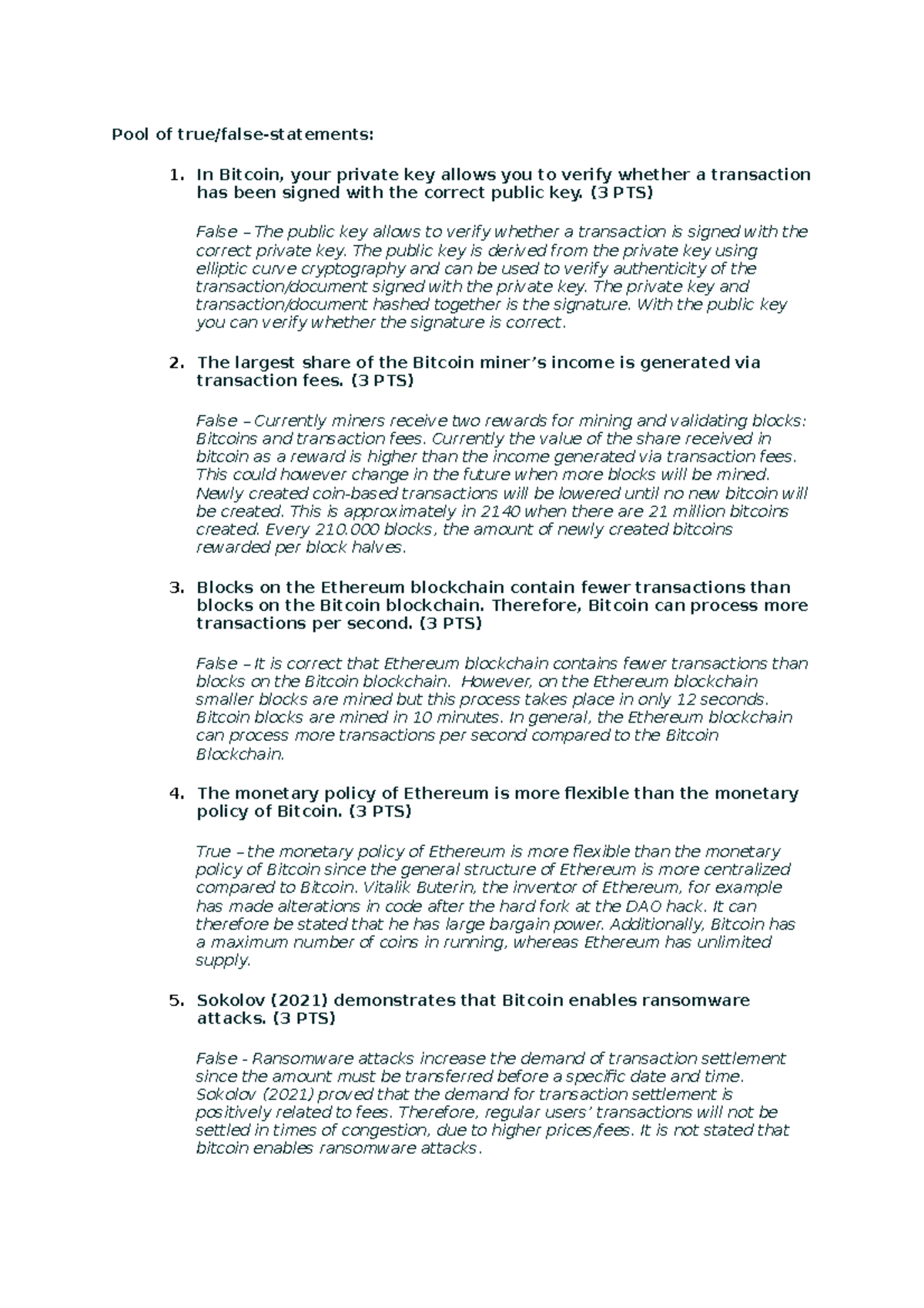 Blockchain True/False Practice Questions 2021-2022 - Studeersnel