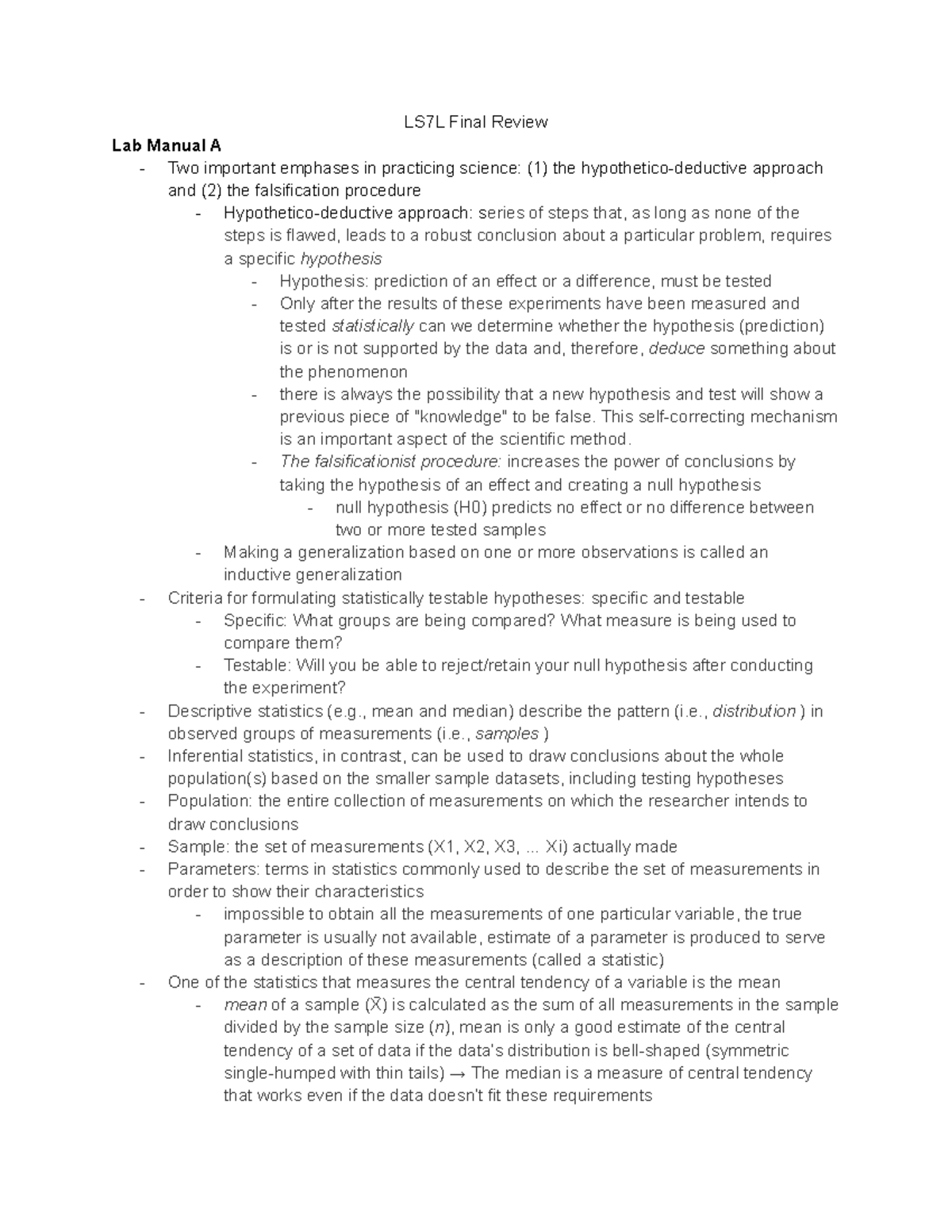 LS7L Final Review Lab Manual A - Studocu