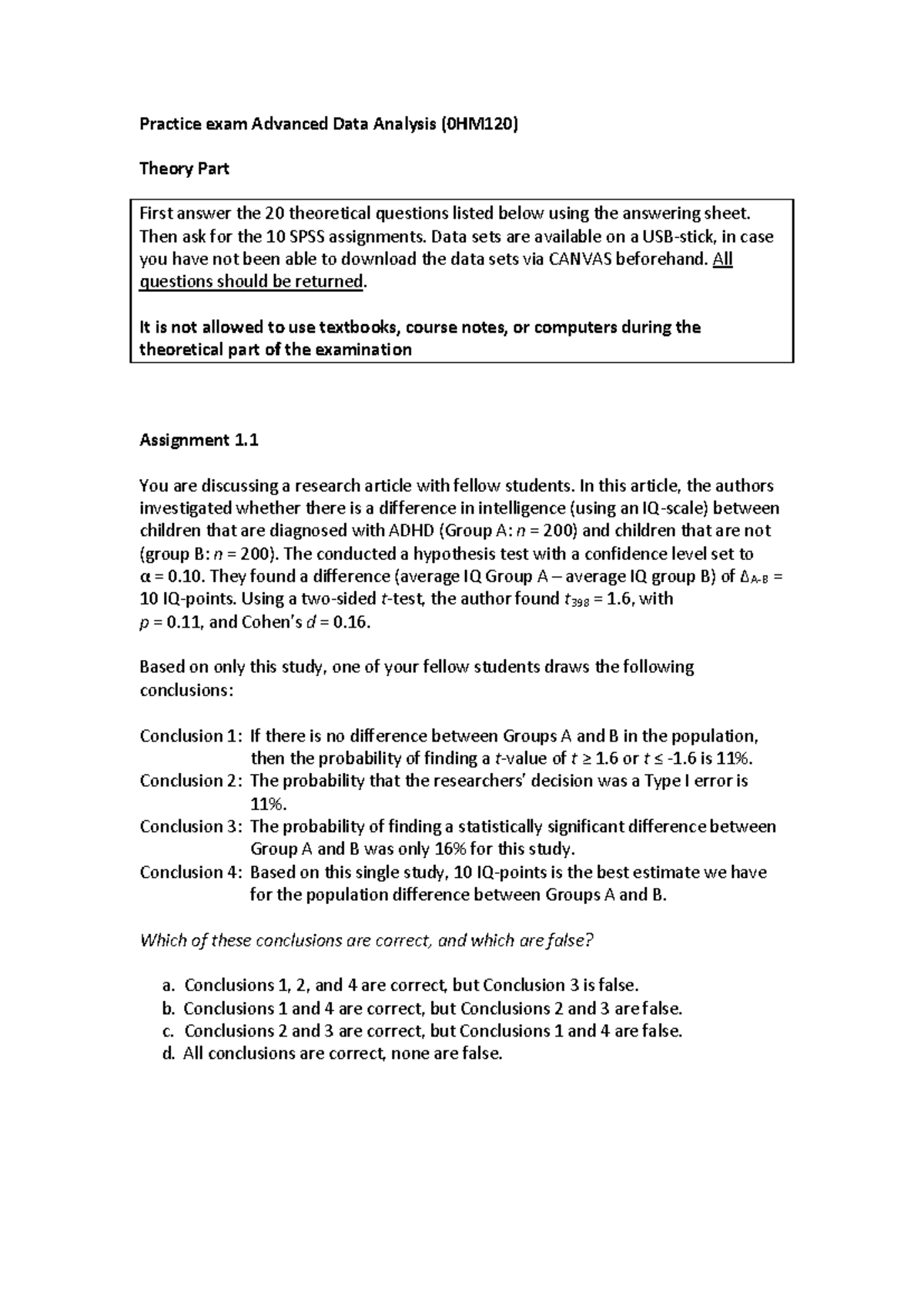 Comprehensive Practice Exam Guide for Advanced Data Analysis (0HM120 ...