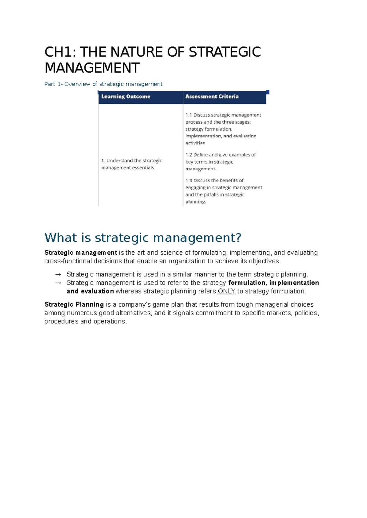 Chapter 1: Essentials of Strategic Management (SM101) Overview and Key ...