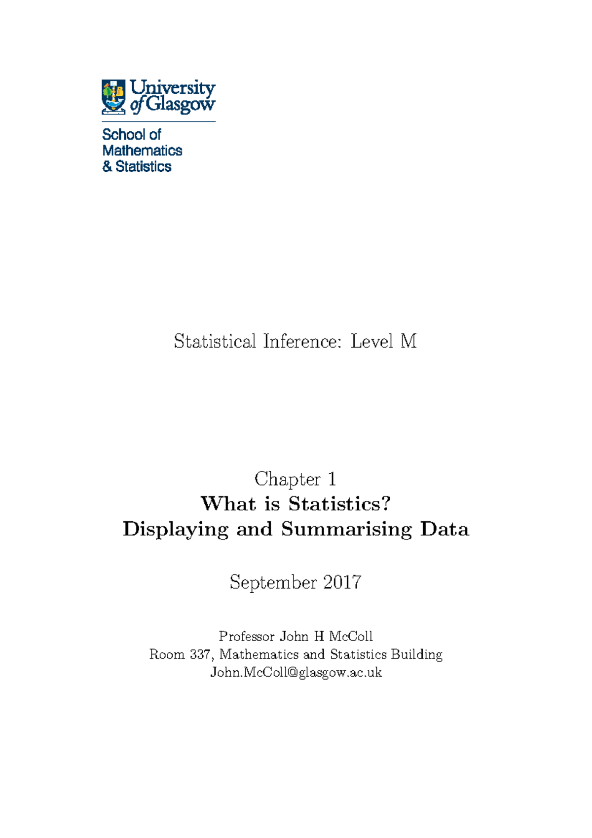Lecture Notes Chapters 1-3 - Statistical Inference: Level M Chapter 1 ...