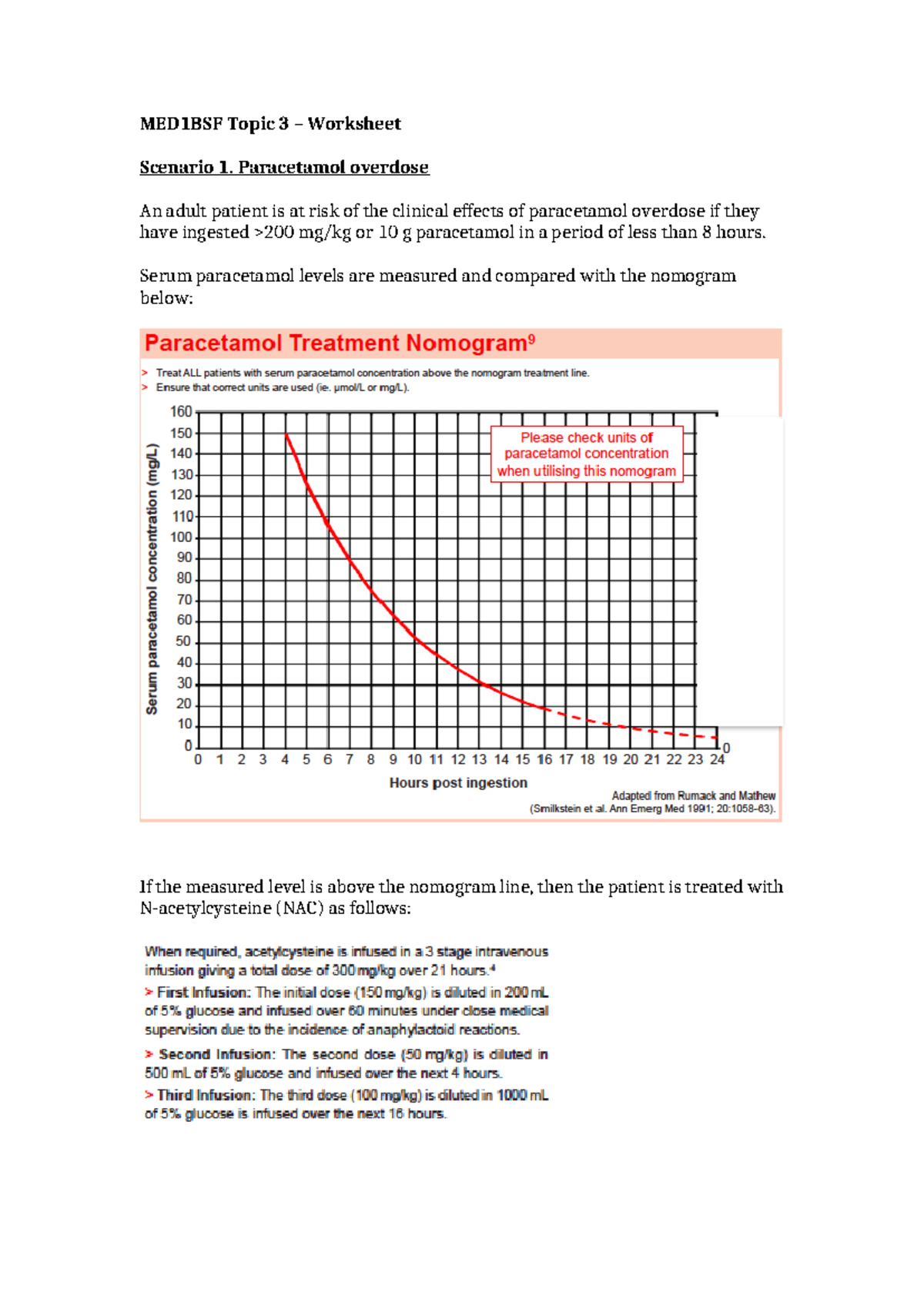 MED1BSF Topic 3 Worksheet: Paracetamol Overdose Scenario Analysis - Studocu